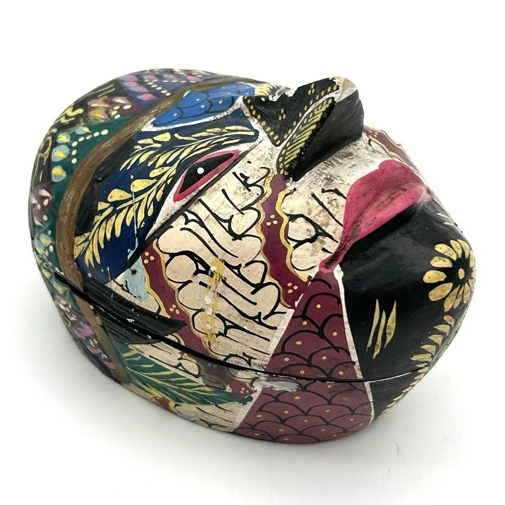 Vintage Javanese Topeng Hand Painted Wood Mask Box Indonesian Art 6